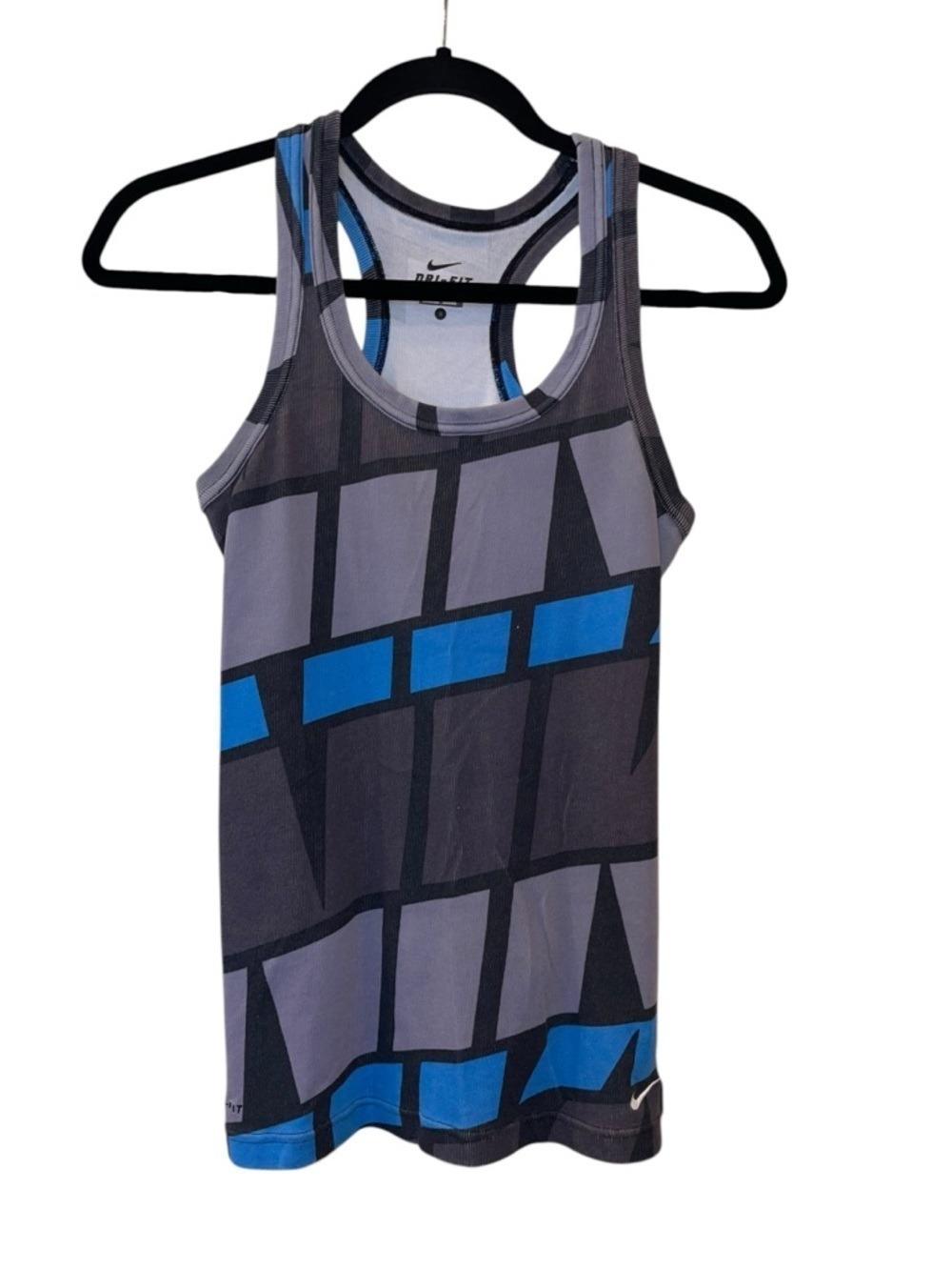 Nike Dri Fit Sleeveless Tank Ribbed Graphic Fitted Black Gray Women's Small